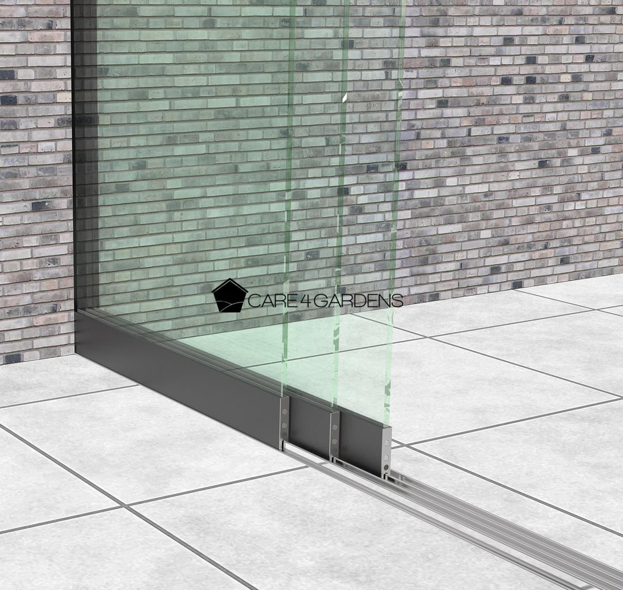 3-Rail Heldere Glazen Schuifwand 290 cm Breed (3x 98 cm breed glas)